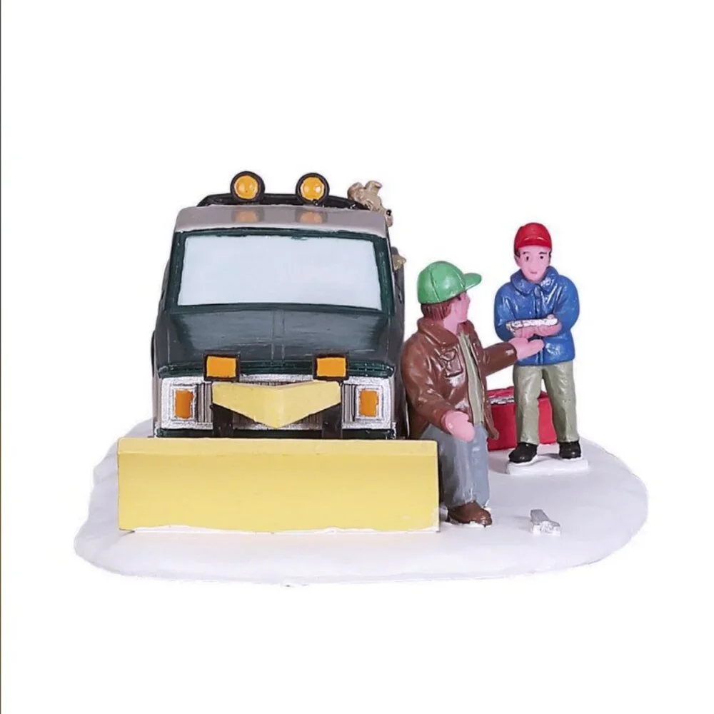 Lemax 2017 Snow Plow Set-Up‎ Vail Village #53224 Father Son Teamwork Snowy Furry